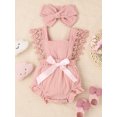 thumbnail image 2 of xiaxaixu Bébé Fille 2Pcs Tenue d'Été, Sans Manches Noeud devant Dentelle Romper avec Bandeau Set, 2 of 8