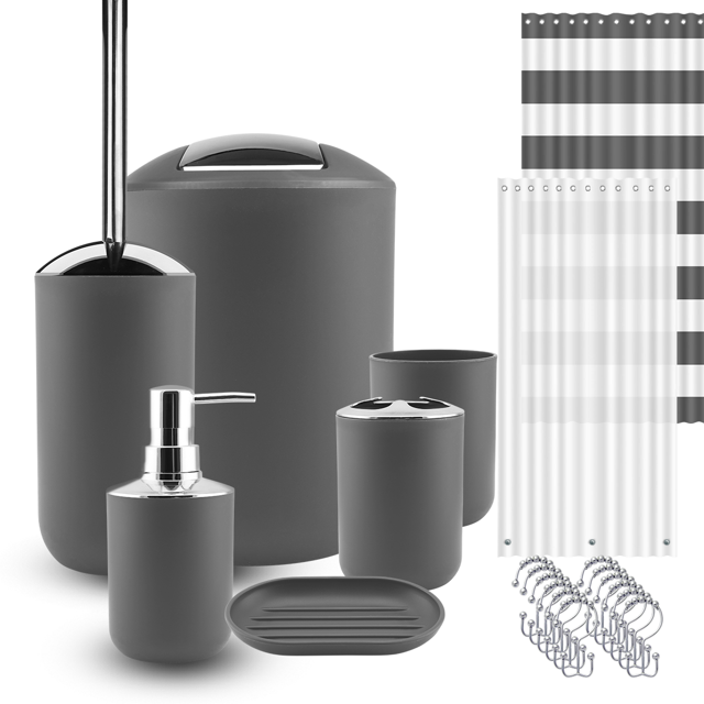 Clara Clark Bathroom Accessory Set, Gray Bathroom Décor with Toothbrush Holder Set, Bathroom Curtains Shower Set