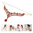 thumbnail image 4 of Bridal Bridesmaid Forehead Chain Crystal Rhinestone Charm Pendant Band Dangle Forehead Chain Wedding Headpiece (Red), 4 of 6