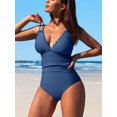 thumbnail image 4 of Charmo Womens V Neck Tummy Control One Piece Swimsuit High Cut Swimwear Ruched Bath Suit, 4 of 6