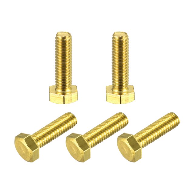 Unique Bargains Brass Hex Bolts, M6x20mm 5 Pack Fully Thread Grade 4.8 Machine Screws