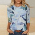 thumbnail image 1 of Blouses pour Femmes T-shirt Ample Imprimé de Mode pour Femmes Blouse à Manches 3/4 Col Rond Hauts Décontractés Hauts de Sortie pour Femmes Été en Liquidation, 1 of 5
