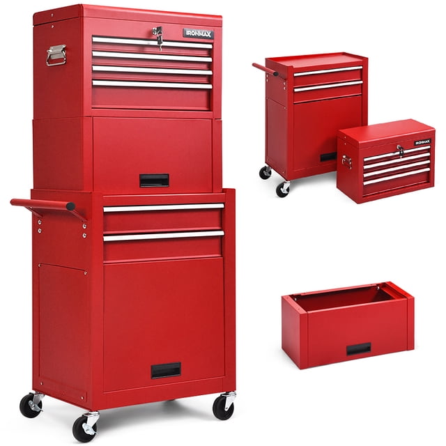 Costway Coffre à Outils Roulant à 6 Tiroirs Armoire de Rangement avec Rehausseur Rouge