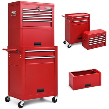 Costway Coffre à Outils Roulant à 6 Tiroirs Armoire de Rangement avec Rehausseur Rouge