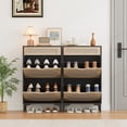 thumbnail image 4 of GloryStar Rattan Shoe Cabinet with 2 Flip Drawers and 1 Pull-Out Drawer, Free Stand Shoe Storage Cabinet, 3-Position Adjustable Shelf, Narrow Shoe Cabinet for Entryway/Porch, 4 of 8