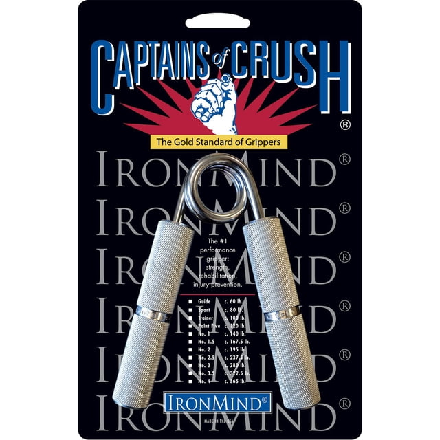 IronMind Captains of Crush Guide de Préhension à Main - (60 lb) Guide de Préhension à Main Simple Orienté vers l'Avant avec Poignées en Aluminium Moleté de Qualité Aéronautique et Ressort Spiralé Propriétaire visible sur Fond Uni; Résistance Marquée de 60 lb, Fabriqué aux É.-U. par IronMind; Utilisé Souvent pour des routines d'Entraînement de Prise progressive.