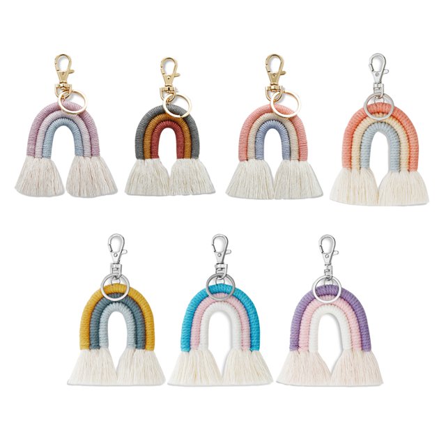 Baohd Weaving Rainbow Keychains Jewelry Adornment Fashion Accessory Key Ring Pendant Keyholder Ornament Colorful DIY Bag Charm Colorful/Grey