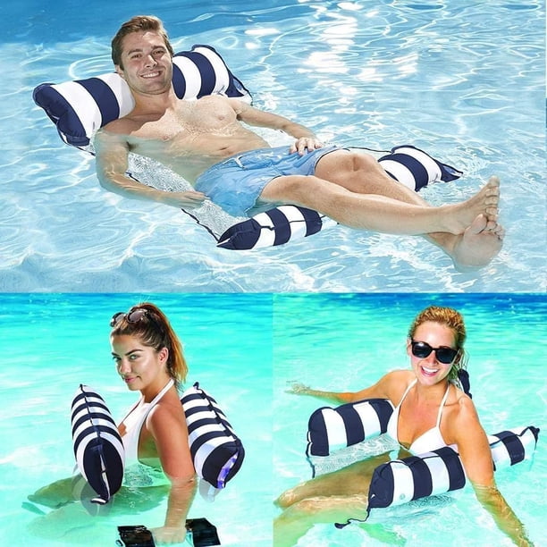 Hamac Flottant 4-en-1 – Set De 2 Lits Gonflables Pour Piscine – PVC Et Nylon – 140x70 Cm – Chaise Longue Ou Drifter – Été Et Détente