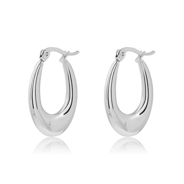 JeenMata Oval Shaped Hoop Earrings - in White Gold Plating for Women, Fashion Earrings for Everyday