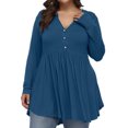 thumbnail image 1 of Birdeem Womens V-Neck Button Fold Womens Solid Long Sleeve Large Top Top, 1 of 1
