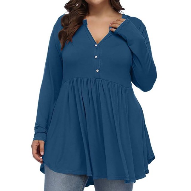 Birdeem Womens V-Neck Button Fold Womens Solid Long Sleeve Large Top Top