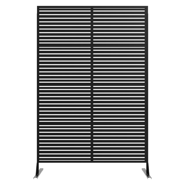 Freestanding Metal Privacy Screen Fence, Outdoor Indoor Decorative Panel Geometric Leaf Flower, All Weather Rustproof for Patio Garden Balcony, Black/White/Brown