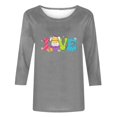 thumbnail image 4 of Xihbxyly Hauts Décontractés pour Femmes T-shirt à Col Rond Imprimé de Pâques à Manches 3/4 T-shirt à Col Rond Chandail à Enfiler Tendance à Petit Budget, 4 of 5