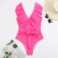thumbnail image 2 of Maillot de Bain Bikini pour Femme à Volants, Ensemble Bikini Deux Pièces, Rose Rouge G, 2 of 5