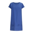 thumbnail image 4 of DPTALR Women's Cotton And Linen Crewneck Loose Short Sleeve Solid Mini Dress, 4 of 8