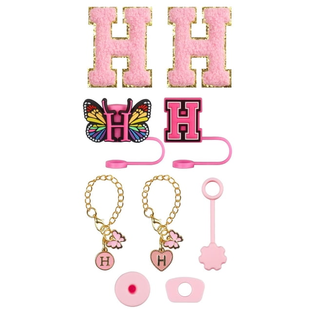 Hbdhejl Trendy Drinkware Accessory Set Embroidery Patch Straw Covers Charm Necklace Chain Leak Guard Accessories For Cups Complete Decorative Upgrade Kit