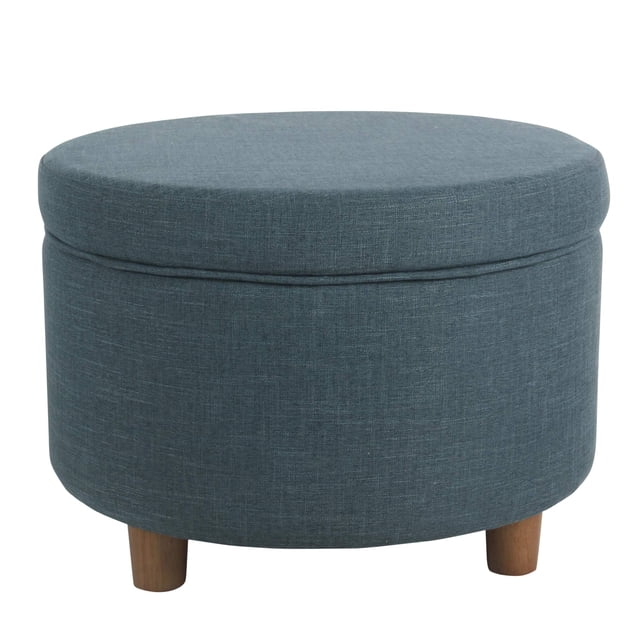 Homepop Décoration Intérieure / Pouf Rond Rembourré avec Rangement / Pouf avec Rangement pour Salon et Chambre (Lin Sarcelle)
