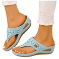 thumbnail image 1 of Orthopedic Wedge Slides Sandals for Women Wide Width Comfortable Leather Arch Support Walking Flip Flops, 1 of 4