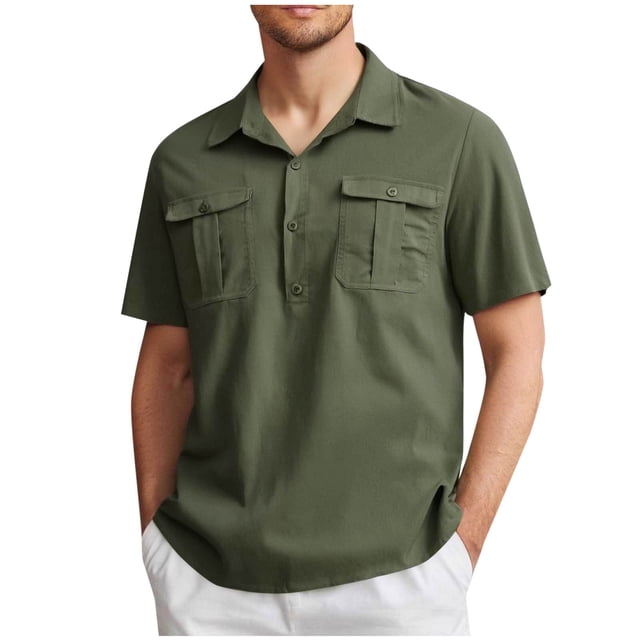 Polos pour Hommes avec Poche Manches Courtes Légers Chemise Cargo à Boutons à Col Chemises de Plein Air Pêche Randonnée Voyage