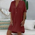 thumbnail image 1 of Robes d'Été Grande Taille pour Femmes 2024 Décontractées Amples Unies en Coton à Col en V à Manches Courtes Robe d'Été Économisez jusqu'à 65 % de Rabais!, 1 of 6