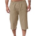 thumbnail image 2 of EOYWHK Mens Linen Capri Pants Summer Loose Fit Lightweight Sleep Shorts Elastic Waist Drawstring with Pockets, 2 of 7