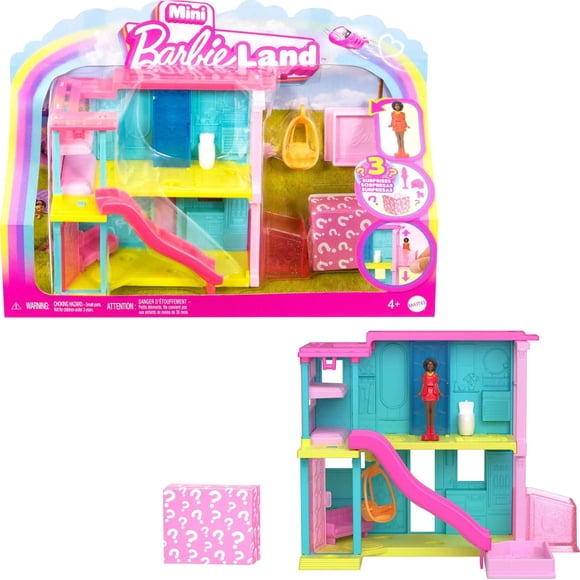 Barbie Mini BarbieLand Doll House Sets, Mini Dreamhouse with Surprise 1.5-inch Barbie Doll, Furniture & Accessories, Plus Elevator & Pool (Styles May Vary)