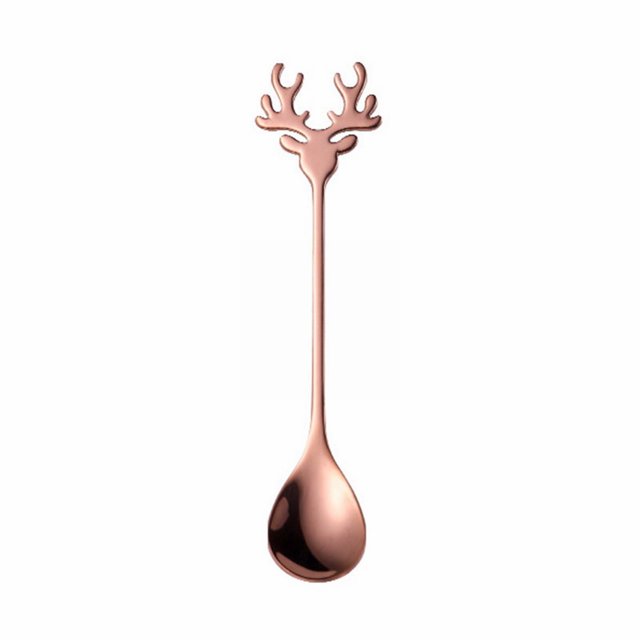 1PC Stainless Steel Cutlery Set Christmas 304 Stainless Steel Coffee Spoon Gift Box Cake Dessert And Fork Creative Christmas Spoon Coffee Spoon Gift Box Cake Dessert Spoon Animal Spoon Gold