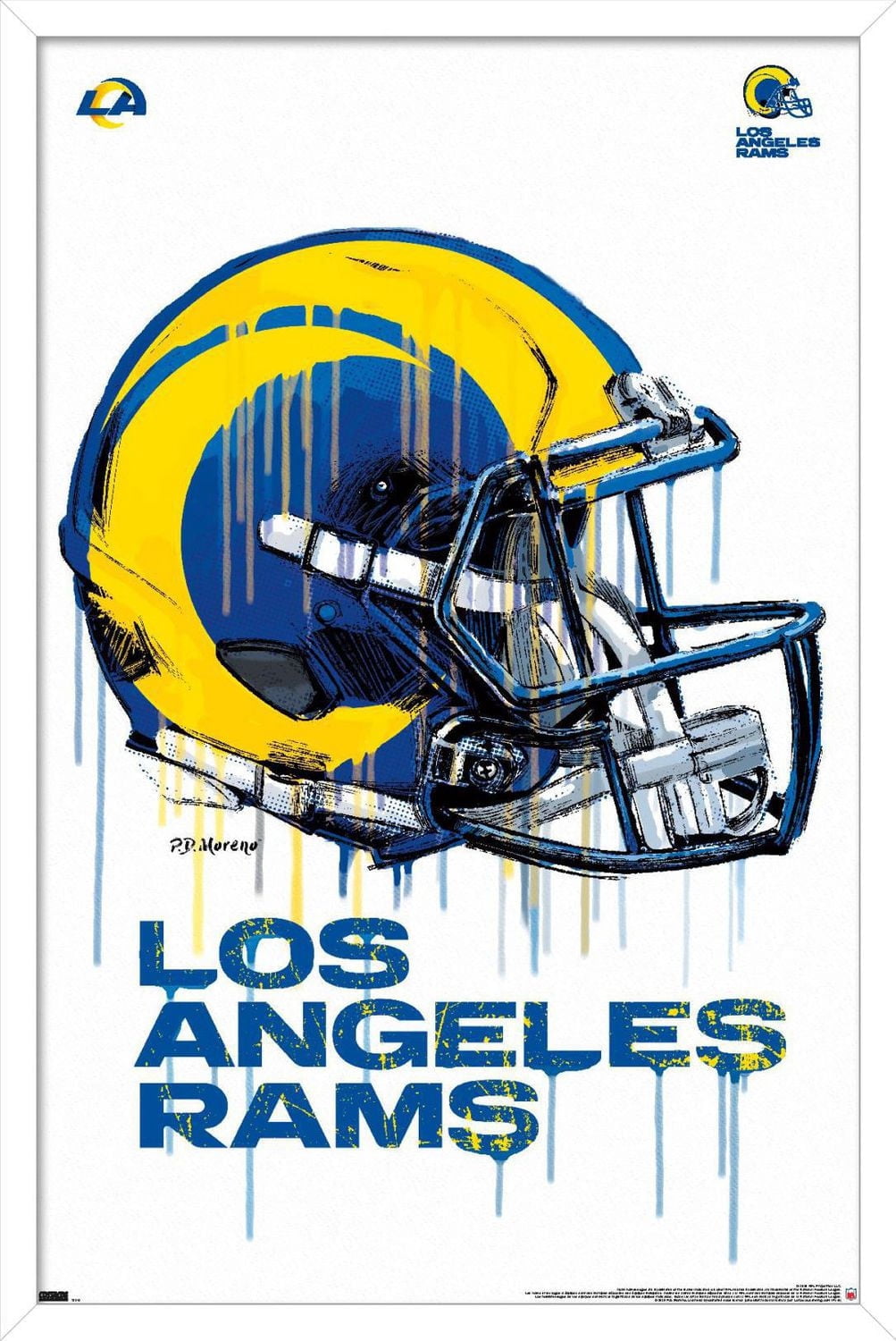 NFL Los Angeles Rams - Drip Helmet 20 Wall Poster, 14.725" x 22.375" Framed