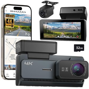 Yonvim 4K Dash Cam Avant et Arrière avec GPS, 3.39" Écran, Caméra Dash pour les voitures avec application, 24H Mode de stationnement, Cam de voiture avec 32GB Carte