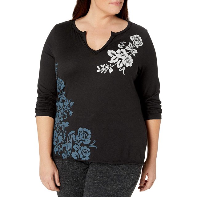 JUST MY SIZE Womens Plus Size Split Neck Long Sleeve