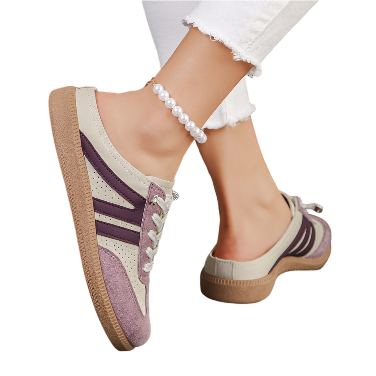 HTHLVMD Retro Color Block Sneakers, Low Top Lace-Up Shoes, Slip-On