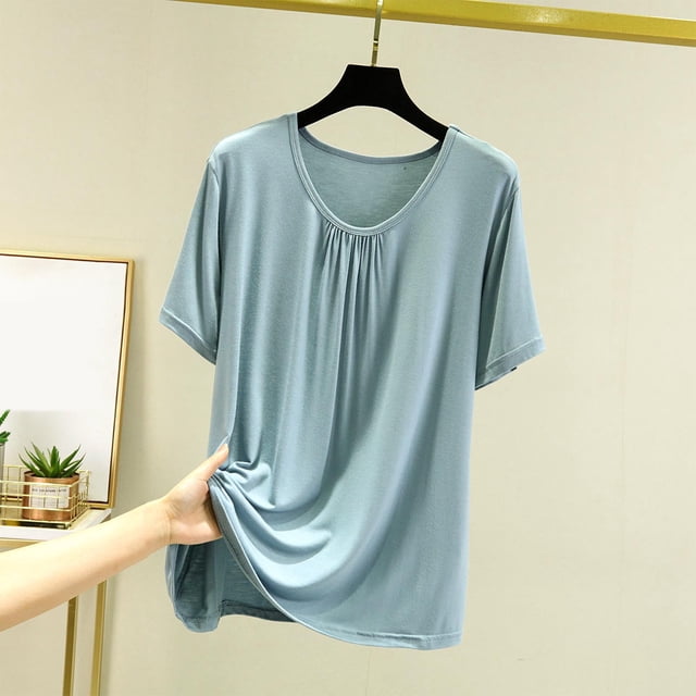 Weiqiqre T-Shirt à Col Rond pour Femme à Manches Courtes Ajusté T-Shirt Mince Uni Haut de Pyjama Pyjama à Manches Courtes