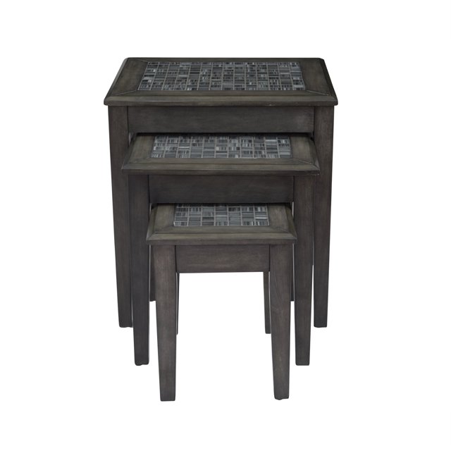Table d'Emboîtement avec Plateau en Marbre de Pierre en Finition Gris Foncé, Lot de 3