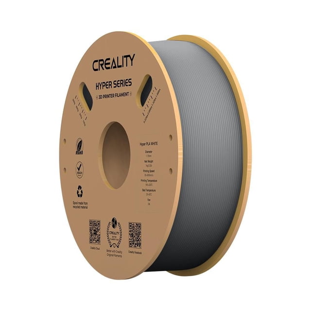 Creality HypeRPLA Filament d'Impression 3D 1 kg Gris sur Bobine en Carton avec Détails Techniques Imprimés et codes QR, Conçu pour une Haute Précision, un Refroidissement Plus Rapide et une extrusion Uniforme, Idéal pour le Prototypage et la production de Masse avec les Imprimantes 3D.