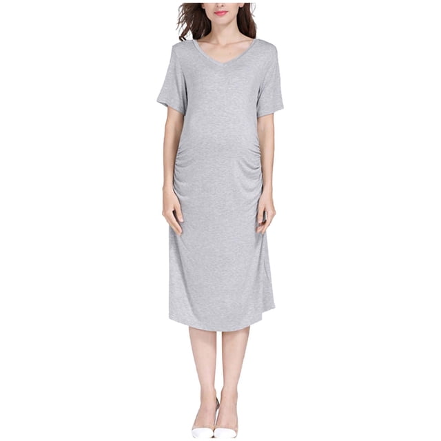 Penkiiy Nuisette d'Allaitement pour Femmes Robe de Maternité Robe d'Allaitement Combinaison Intégrale Vêtement de Nuit G Gris