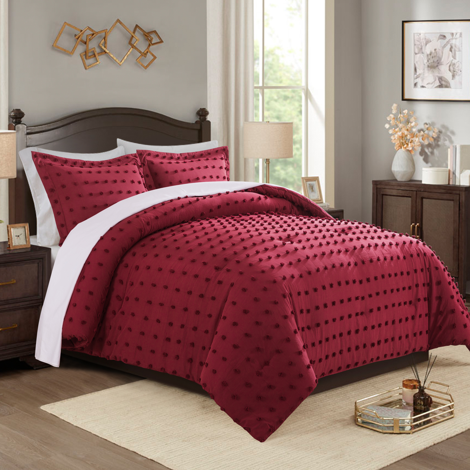 JML 3 Piece Tufted Comforter Set King With 2 Pillow Shams, Dot Pattern Comforter Set