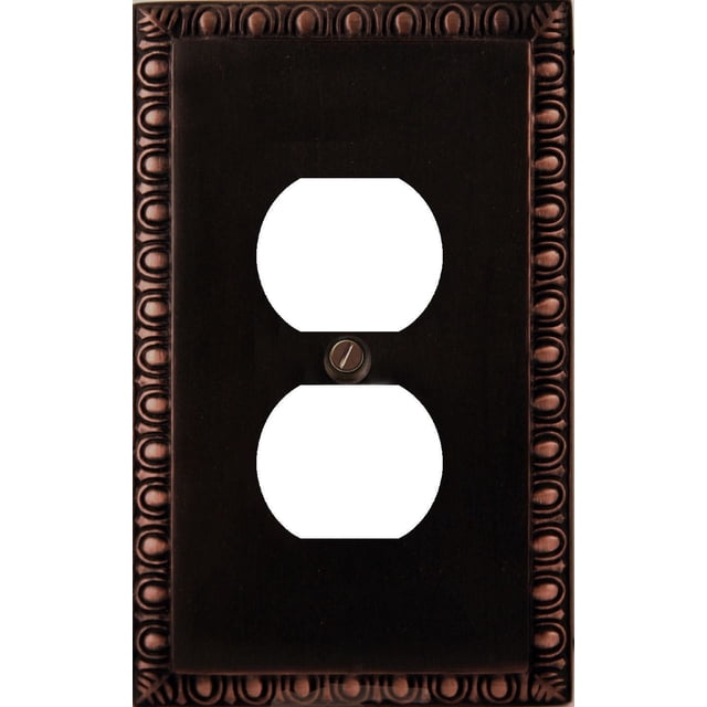 Atron Electro Industries Plaque Murale Duplex en Bronze Huilé Perlé avec Bordure Décorative Perlée et Fini Métal Bronze Huilé, Conçue pour les Prises Électriques Duplex avec une Vis de Montage Centrale, Convient aux Améliorations Électriques Domestiques et à l'Amélioration du décor.