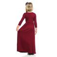 thumbnail image 4 of PMVFHDE Robe Longue Maxi de Fille à Manches Longues, Unie, Ample, Décontractée, Vacances, Printemps, avec Poches, 4-12 Ans, Bordeaux, 9-10 Ans, 4 of 5