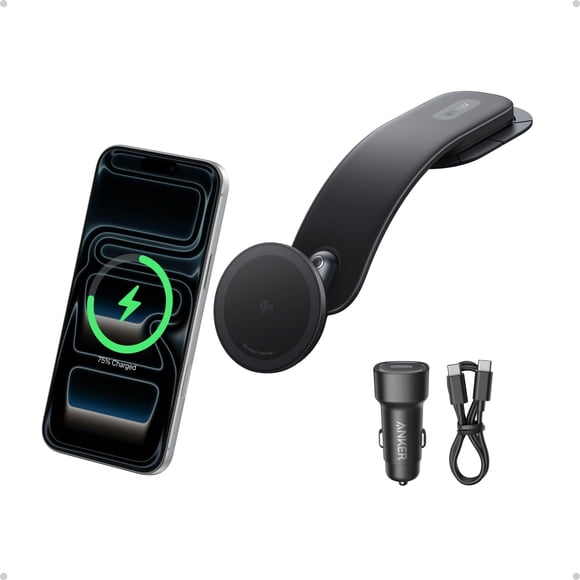 Anker Chargeur de Voiture Sans Fil Magnétique Nano, Chargeur de Voiture à Montage Réglable à 360° avec Coussinet Détachable, 15W Certifié Qi2 avec Support en Alliage, Charge Rapide