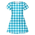 thumbnail image 4 of LUOGENLI Robe Mode pour Enfants à Carreaux Ajustée à Manches Courtes (6 14 Ans) Robe Maxi pour Filles Été Lin Bleu Ciel 8-9 Ans, 4 of 4
