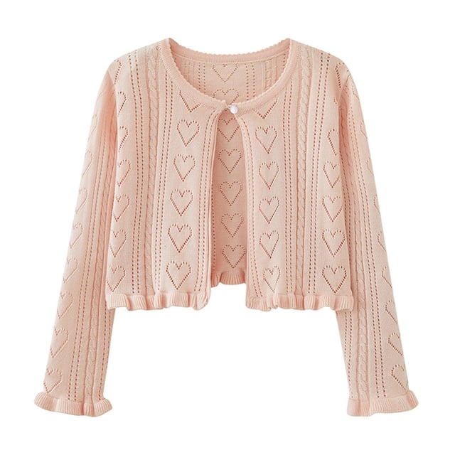 Girls Shrug Cardigan One-button Ruffle Open Front Cotton Knit Crop Jacket Toddler Fall Bolero Outerwear 18M-14Y (2 Years, Pink 03)