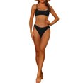 thumbnail image 2 of Women's 2 Piece Ribbed Bikini Sets, Adjustable Spaghetti Straps Sports Swimwear Bathing Suits Black S, 2 of 5
