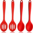 thumbnail image 1 of YOPTOP 4 Pieces Silicone Nonstick Mixing and Slotted Spoons Set, Large Silicone Serving Slotted Spoon Nonstick Heat Resistant Spoons for Kitchen Baking Stirring Draining Tools (Red), 1 of 6