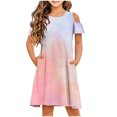 thumbnail image 1 of Économies de Printemps/été! HVOBTTY Robe Confortable à Manches Courtes pour Fille, Robe Quotidienne Sans Manches Extensible, Robe Trapèze Tournoyante, Patineuse, Récital d'École, Robe à Manches Courtes à Col Rond, Rose, 5 Ans, 1 of 5