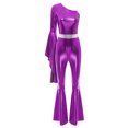 thumbnail image 3 of Raenseen Justaucorps à Manches Évasées Métalliques Brillantes pour Femmes Hippie Bell Bottom Jazz Dance Rave Party Violet m, 3 of 6