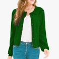 thumbnail image 3 of Women Solid Cropped Cardigan Sweater Lantern Sleeve Ruffle Lapel Collar Button Down Knit Outerwear Green M, 3 of 6
