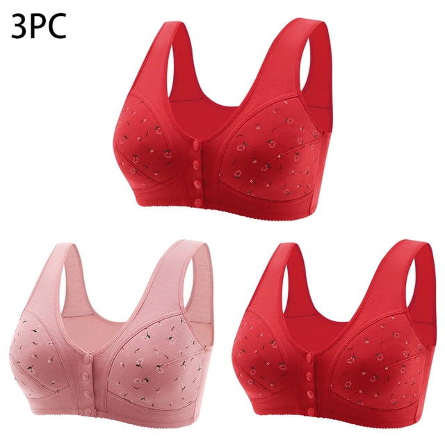 ylioge 3 Pack Plus Size Womens Front Closure Bras M-7XL No Underwire Push Up Underwear Bra Multipack Full Coverage Soft Support Bralettes