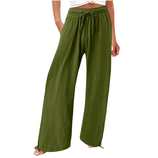 Yuyuzo Womens Pants Solid Color Elastic Waist Drawstring Casual Wide Leg Pants Ladies Loose Lounge Pants For Workout
