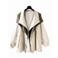 thumbnail image 2 of Female'S Hooded Trench Coat Lapel Button Down Jacket Color Block Mid-Length Windbreaker Apricot M, 2 of 6