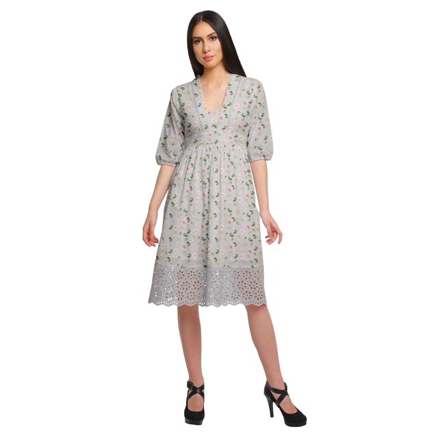 Moomaya Robe à Manches Courtes pour Femmes Robe de Soirée en Coton Imprimé Tenue Décontractée